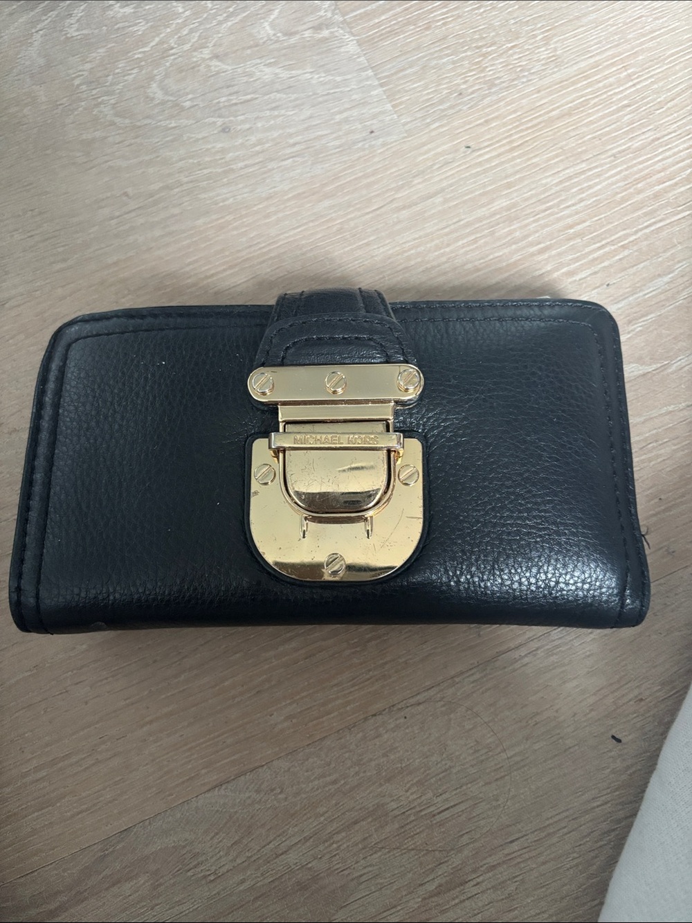Michael Kors Black Leather Wallet with Gold Hardware Clasp